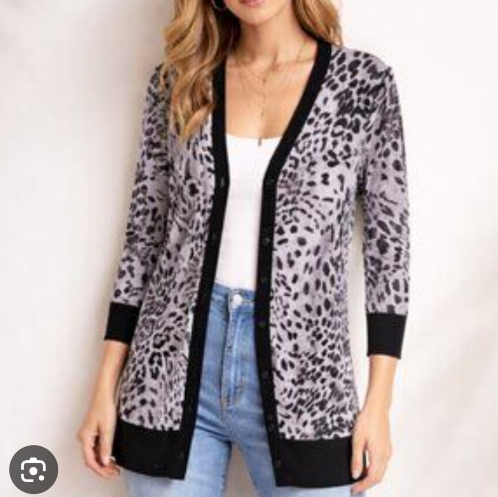Chico's Snow Leopard Print Cardigan